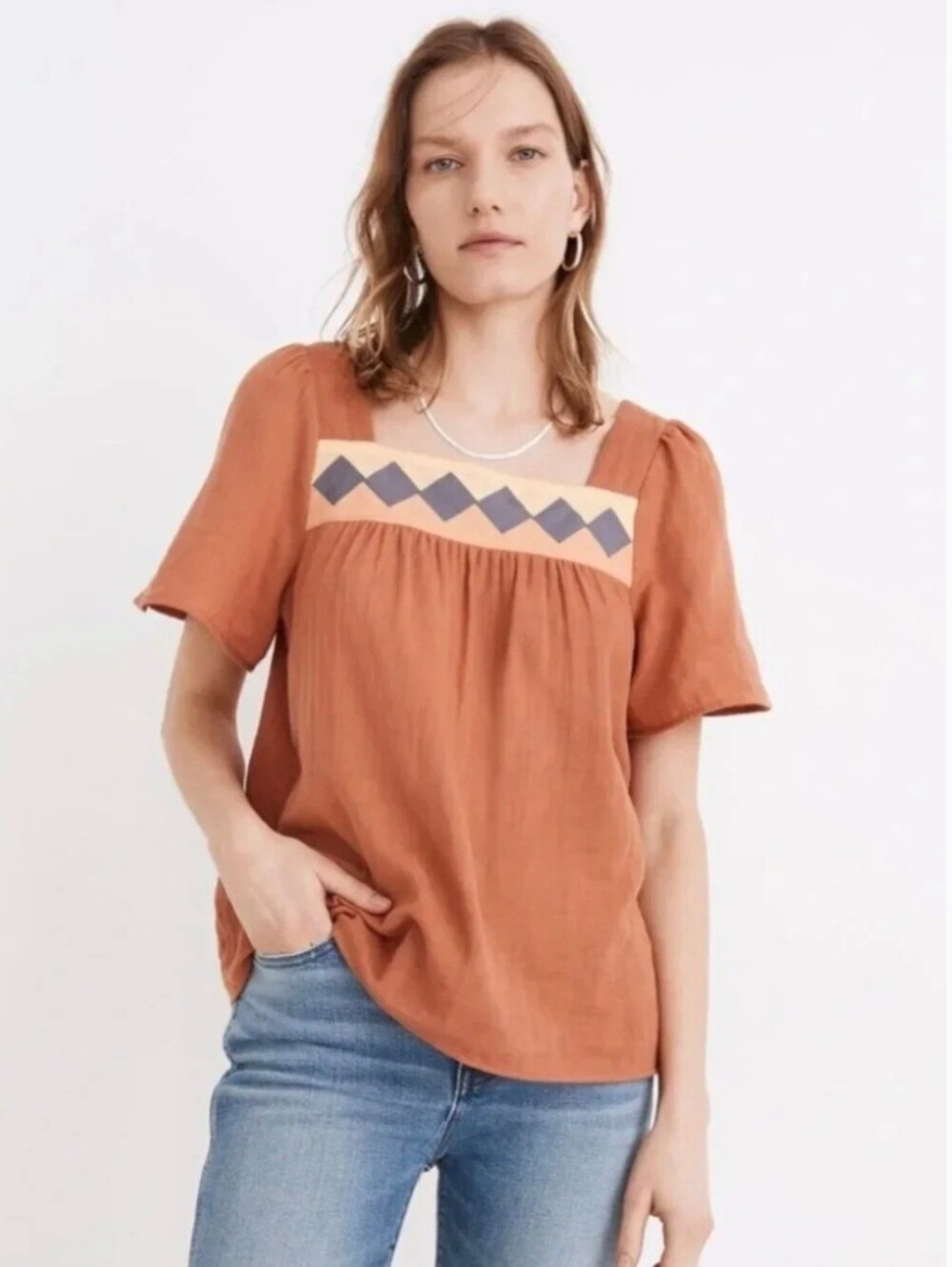 Madewell Patchwork Square-Neck Top is a boho-inspired, relaxed-fit blouse Size L - Picture 10 of 10